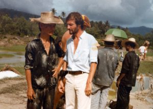 Director Roland Joffe and Dr. Ngor on the set of The Killing Fields. Courtesy the Dr. Haing S. Ngor Archive.