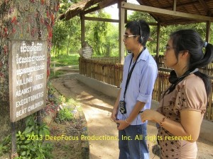 Haing Ngor’s grandniece and grandnephew, Sokal and Oudom Bunna. At Choeung Ek Genocidal Museum, Phnom Penh. © 2013 DeepFocus Productions, Inc.